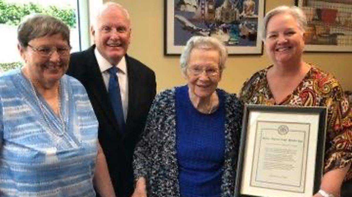 The Sylvia Ingram Eagle Scholarship was set up in 2018 at Central Piedmont Community College with five recipients. From left are son Bob Eagle, daughter Diane Kibler, Sylvia Eagle, and her niece, Nannette Moorer.