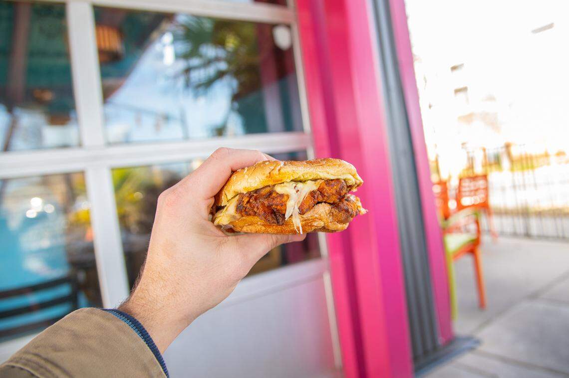 The Nashville Hot Chicken Sandwich at Pinky’s Westside Grill.