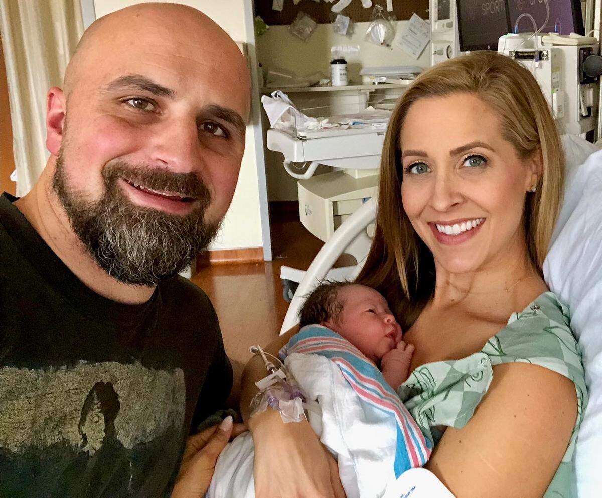 Josh Lucas and Allison Latos, shortly after Helena’s birth on Feb. 16.