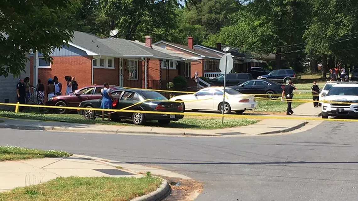 Site of the shooting investigation on Irma Street in north Charlotte Sunday afternoon.