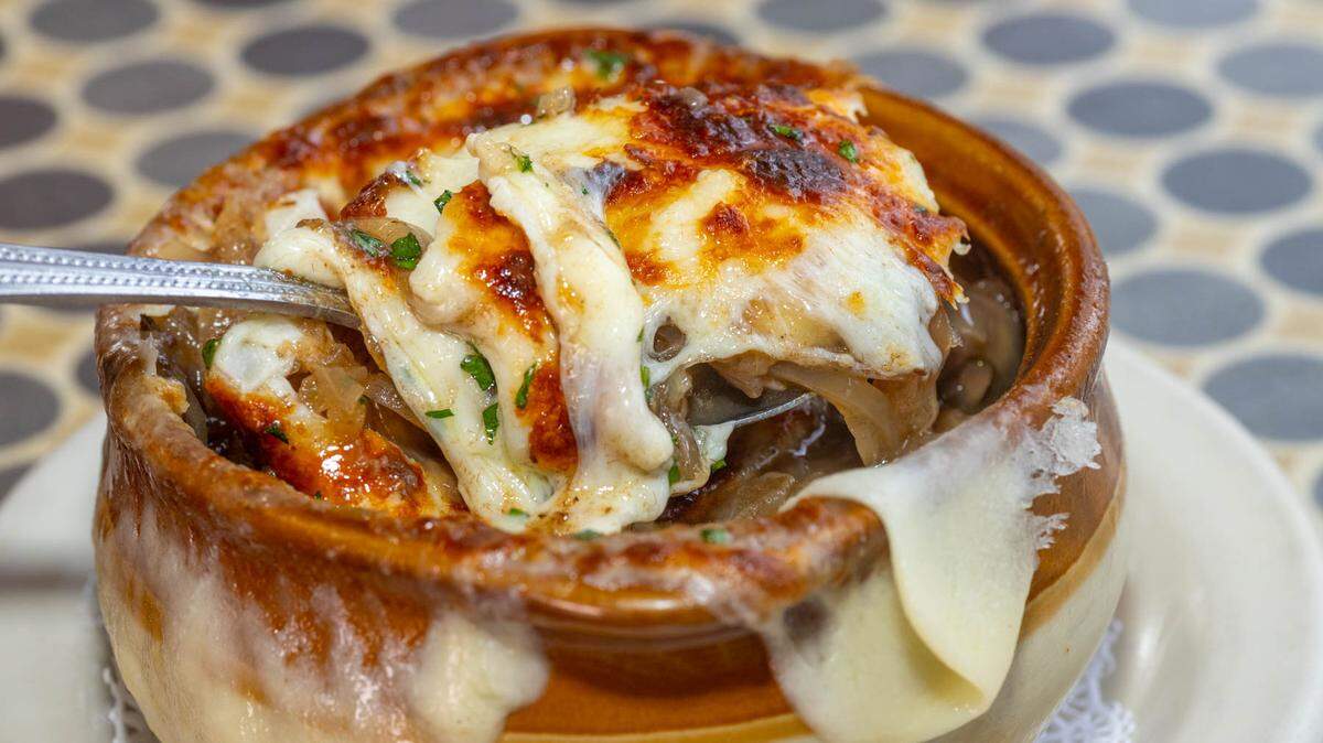 The Baked French Onion Soup at 300 East.