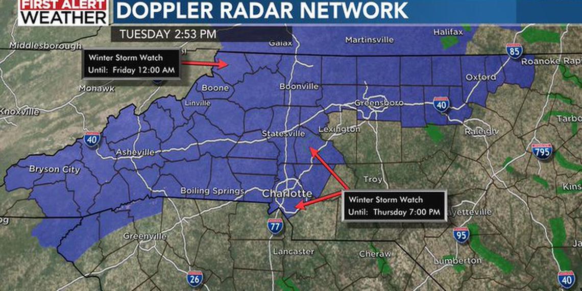 Freezing rain will seemingly be the most likely problem as a Winter Storm Watch has been issued for several counties in the WBTV viewing area, including Mecklenburg.