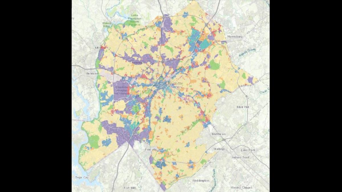 Screenshot of the city of Charlotte’s Future 2040 Policy Map draft, which shows how parcels of land across the city would be reclassified to align with goals in the 2040 Comprehensive Plan. The public can comment on the plan until Nov. 14. 