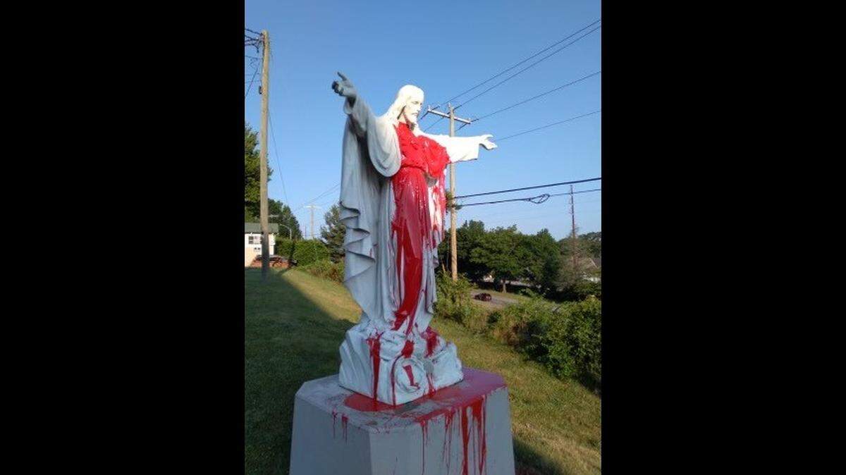 A Jesus statue was covered in paint in North Carolina, officials said.