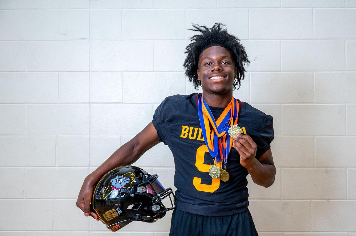 Male athlete of the year Cameron Tucker poses for a portrait at Independence High School in Charlotte, NC Wednesday, June 11, 2025. Tucker was selected as a top athlete for track and football and is a rising senior at JM Robinson High School.