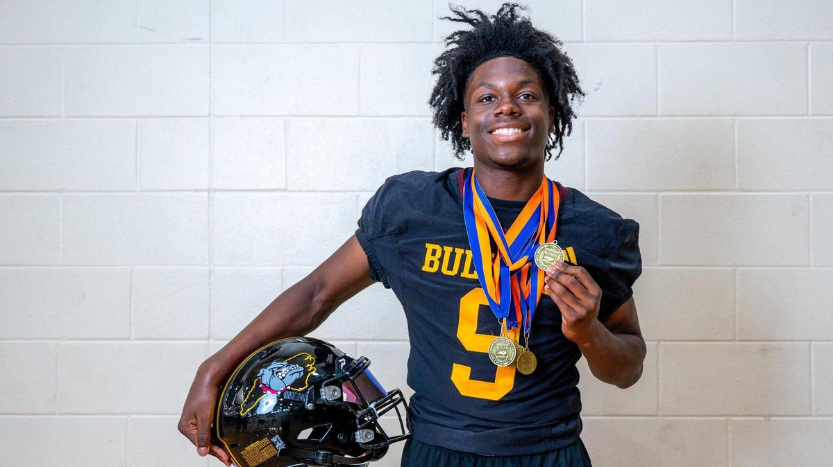Male athlete of the year Cameron Tucker poses for a portrait at Independence High School in Charlotte, NC Wednesday, June 11, 2025. Tucker was selected as a top athlete for track and football and is a rising senior at JM Robinson High School.