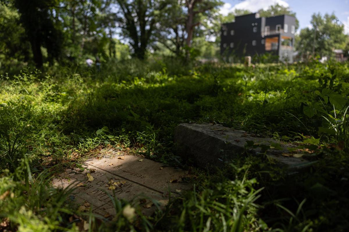 Some of the remaining headstones at Biddleville Cemetery in Charlotte, N.C., on Friday, May 2, 2025.