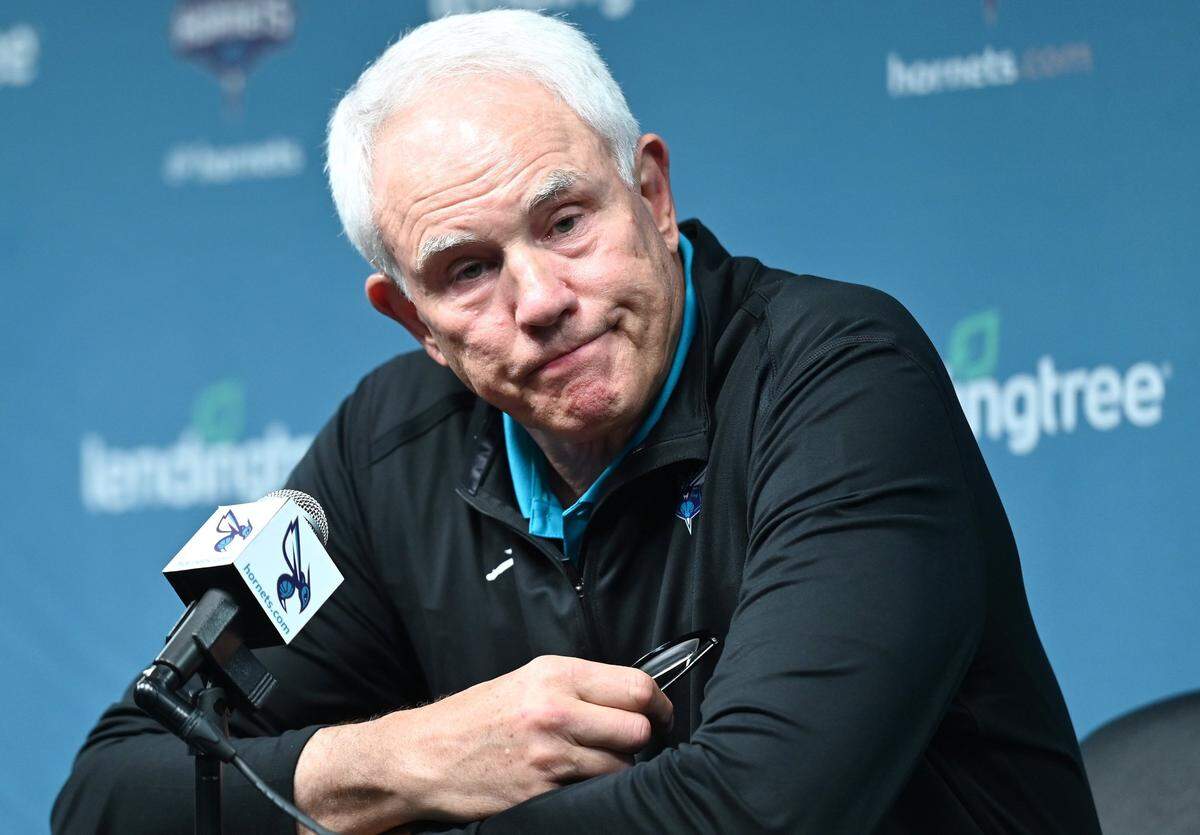 Charlotte Hornets general manager Mitch Kupchak discusses the teams two first round draft picks in the NBA draft on Thursday, June 23, 2022 at Spectrum Center in Charlotte, NC. The Hornets selected Jalen Duren with the 13th pick and Mark Williams with the 15th pick. The team then traded the 13th pick Jalen Duren for multiple future draft picks.