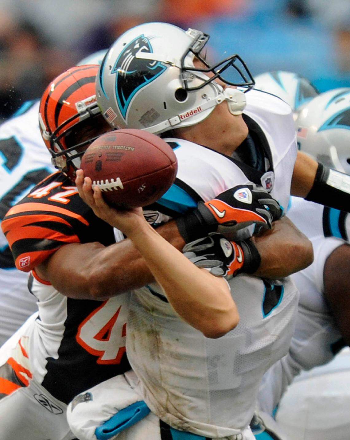 Panthers quarterback Jimmy Clausen directed one of the worst seasons in Carolina history, when the Panthers went 2-14 in 2010.