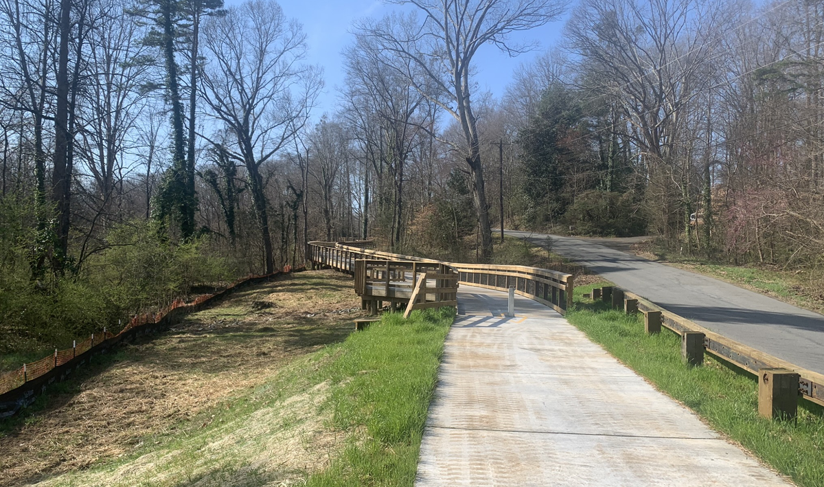 This new section of the Toby Creek Greenway opened during COVID-19. This accessible elevated bridge takes you to the end of the trail and provides beautiful views of the forest and creek.