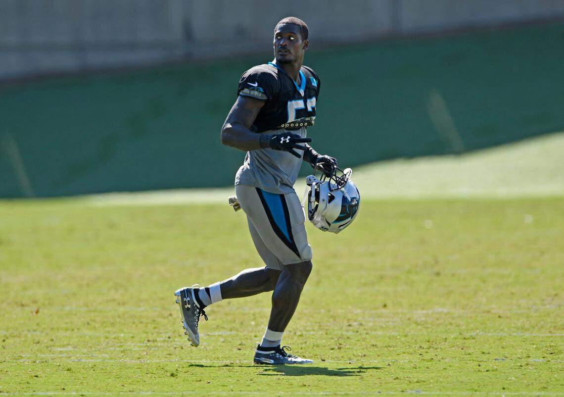 Carolina Panthers linebacker Tahir Whitehead (52) says his defense can’t let Tampa Bay quarterback Tom Brady get comfortable in his second game with the Buccaneers.