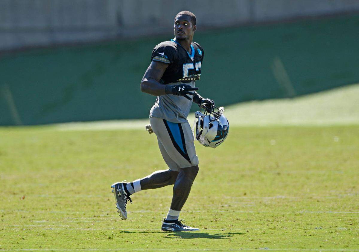 Carolina Panthers linebacker Tahir Whitehead (52) says his defense can’t let Tampa Bay quarterback Tom Brady get comfortable in his second game with the Buccaneers.