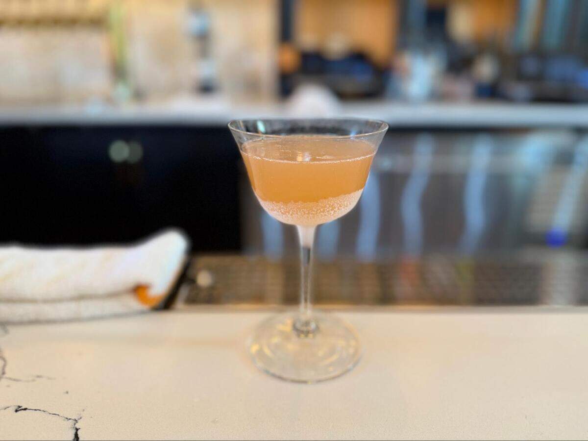 The color of Leluia Hall’s I’m Blushing cocktail inspired its name. Beverage director Colleen Hughes pours it into a glass cooled with liquid nitrogen. The strawberry, pandan, coconut and nutty green tea flavors in the drink continue to evolve as the glass warms to room temperature.