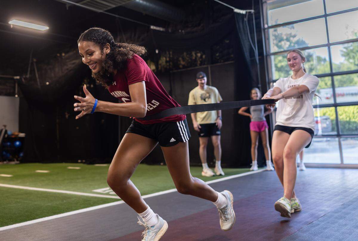 Kaylee Dobbins participated in a group conditioning workout at Champion Sports Performance in Cornelius, N.C., on Wednesday, July 2, 2025.