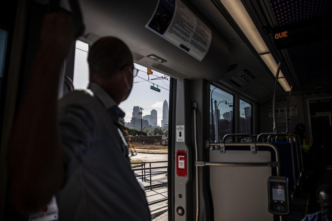 A view of Uptown is seen from a stop on the the 2.5-mile CityLYNX Gold Line streetcar in Charlotte, N.C., on Monday, August 30, 2021.