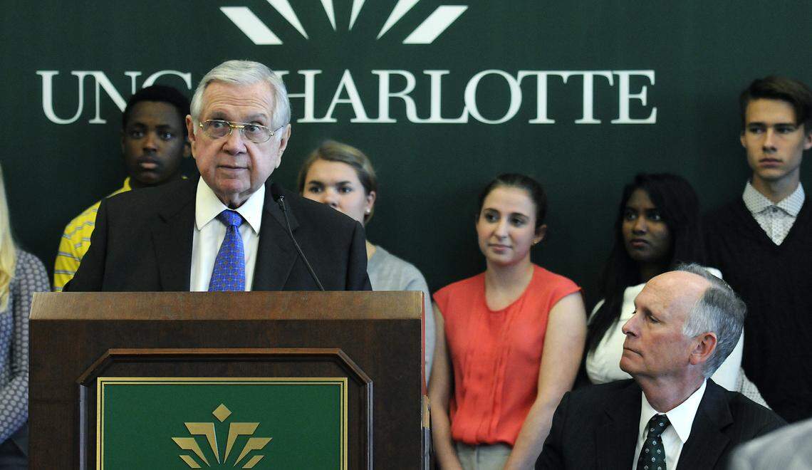 Leon Levine announces the expansion of the Levine Scholars Program at UNC Charlotte Wednesday morning on Oct. 29, 2014.