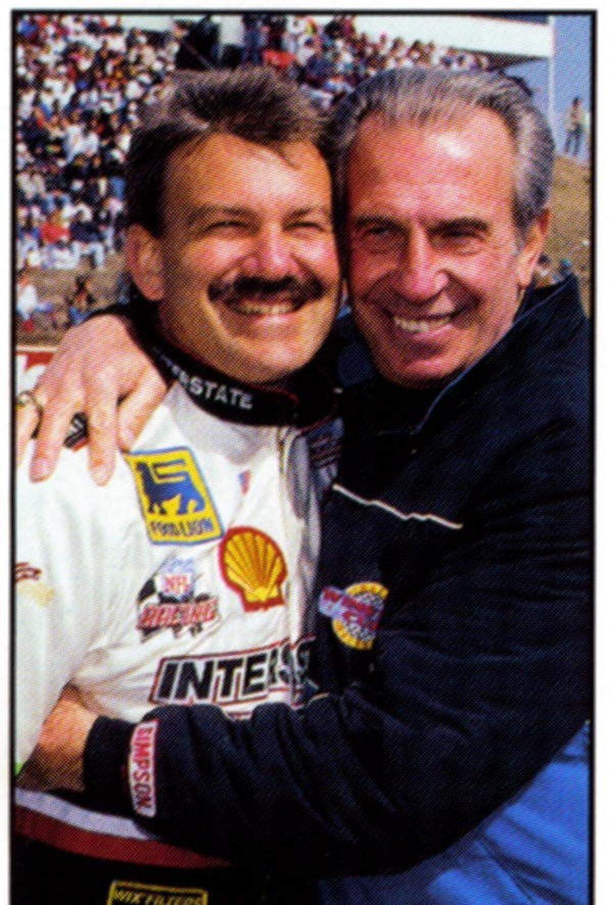 dale and ned jarrett celebrate the daytona 500 victory - a week later in nc