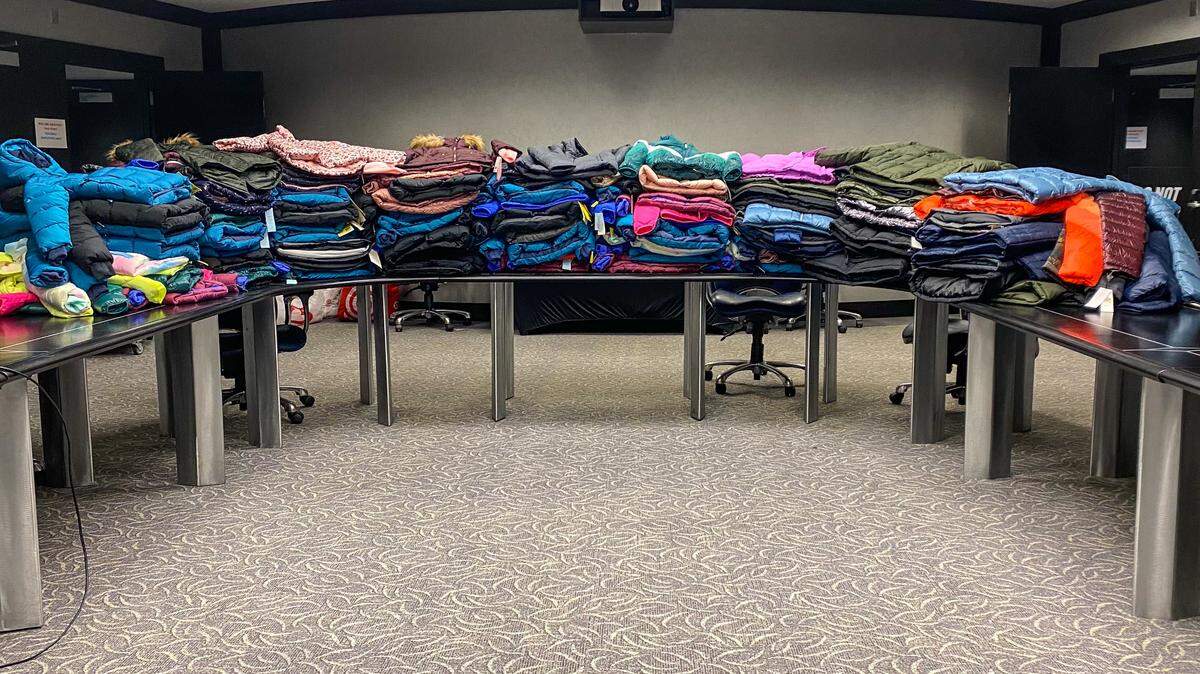 Coats donated by the Carolina Panthers to the Grier Heights Community Center.