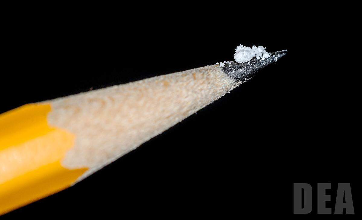 A lethal dose of fentaynl is shown on the tip of a pencil in this photograph by the U.S. Drug Enforcement Administration.