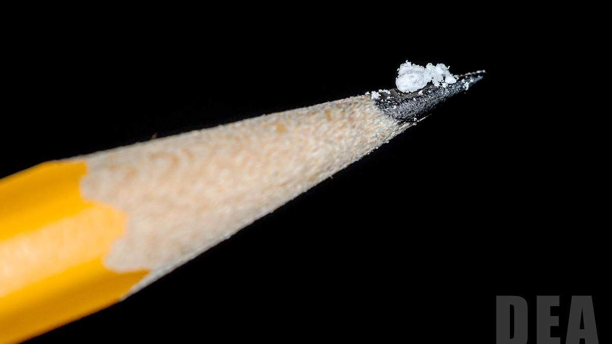 A lethal dose of fentanyl is shown on the tip of a pencil in this photograph by the U.S. Drug Enforcement Administration.