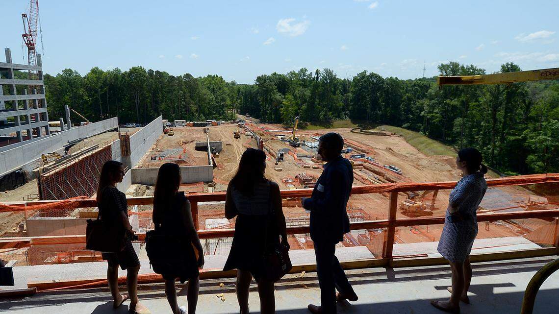 Media members tour of the new Centene Corp. East Coast headquarters under construction at 2405 Governor Hunt Road at University City Research Park in Charlotte.