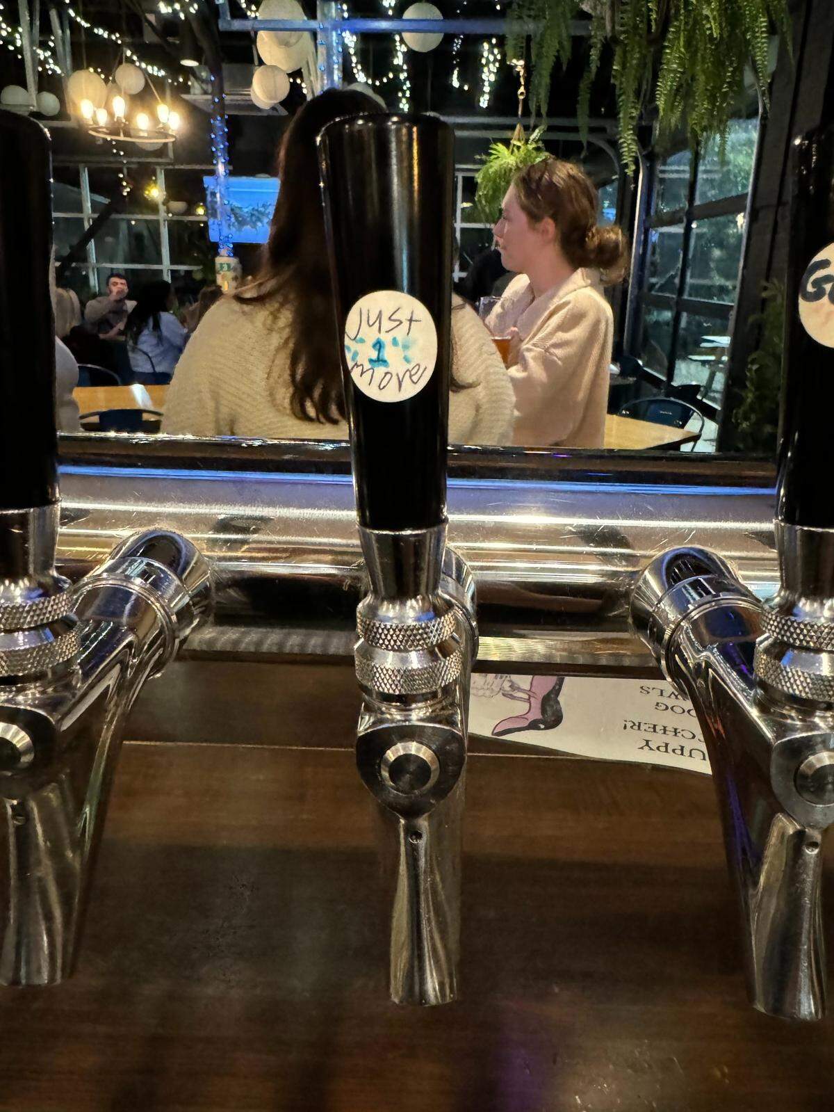 A temporary tap at Vaulted Oak bears a label for Théoden Janes's Just One More beer.