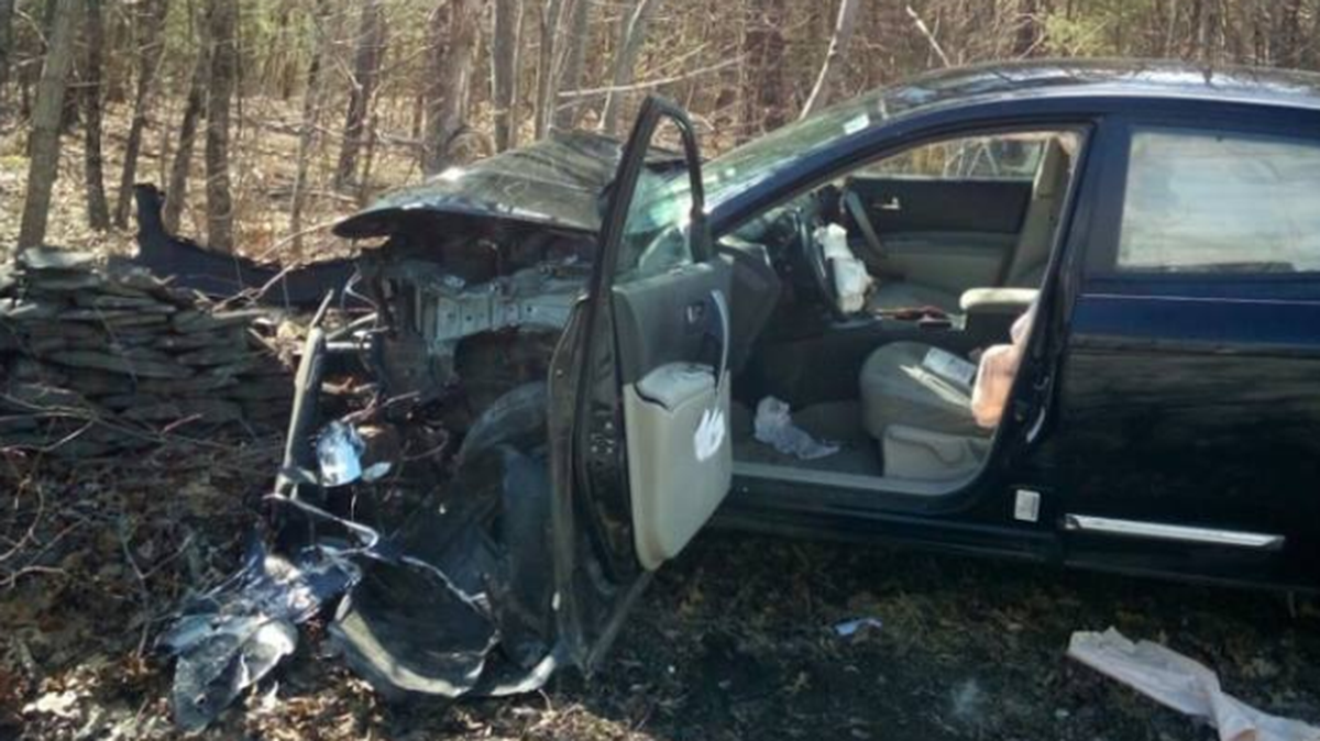 Aftermath of spider involved crash in Cairo, New York. The driver survived, police said.