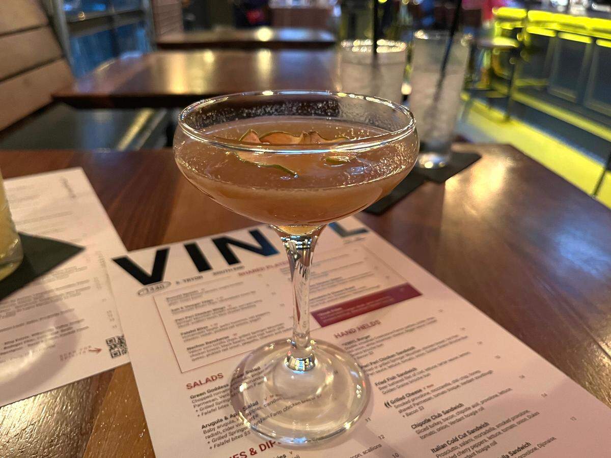VINYL’S seasonal Deja Vu cocktail blends house-made apple butter with Tito’s Vodka, maple, lemon and saline for a sip of fall.