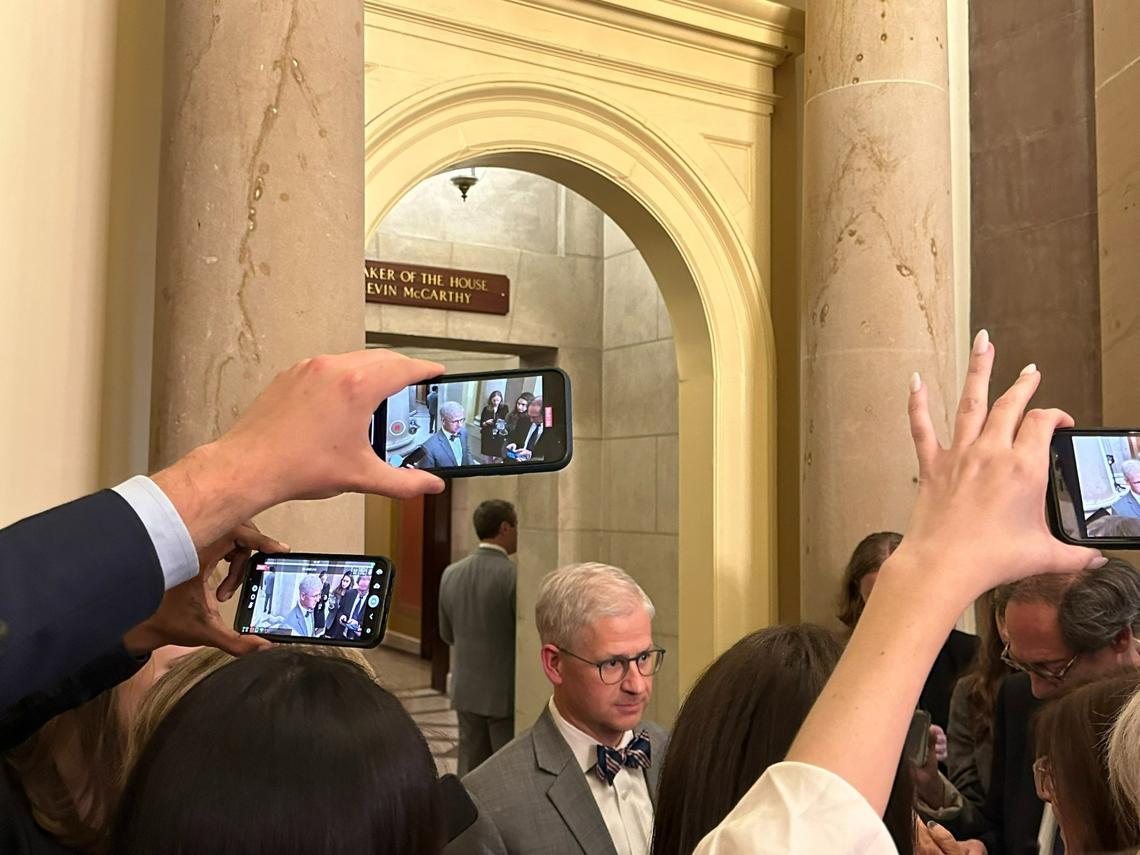 Rep. Patrick McHenry stands outside the House Speaker’s office during debt ceiling negotiations at the U.S. Capitol on Tuesday, May 23, 2023.