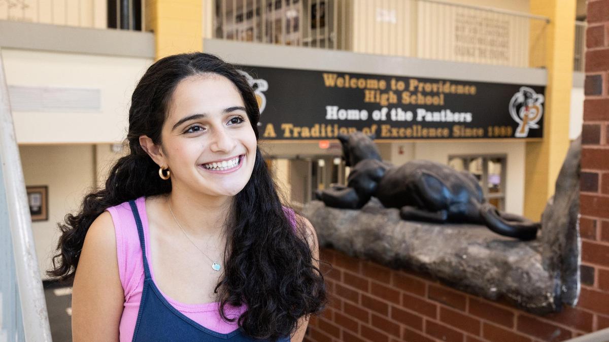 Lucy Silverstein poses for a portrait at Providence High School in Charlotte, N.C., on Wednesday, November 13, 2024.