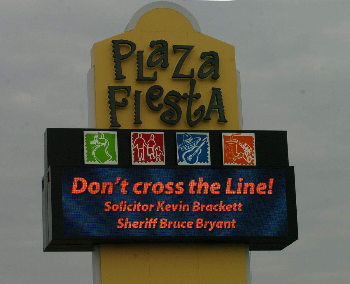 To deter criminals from crossing into South Carolina, authorities posted this billboard along Interstate 77.