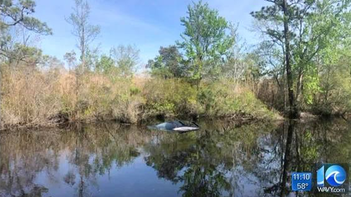 Video screenshot from WAVY video of the crash scene at the canal Wednesday. WAVY video