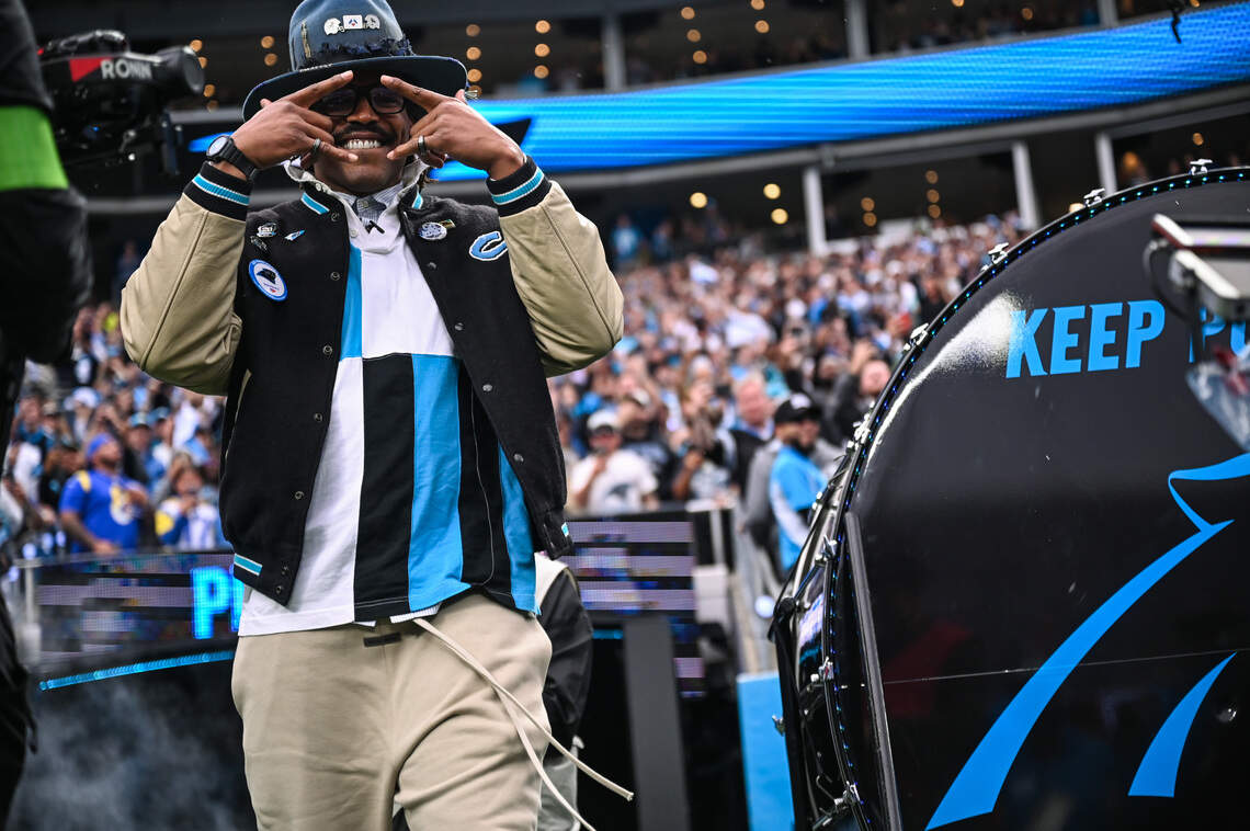 In splashy return, Newton gives ‘big ups’ to Tepper before pounding Panthers’ drum