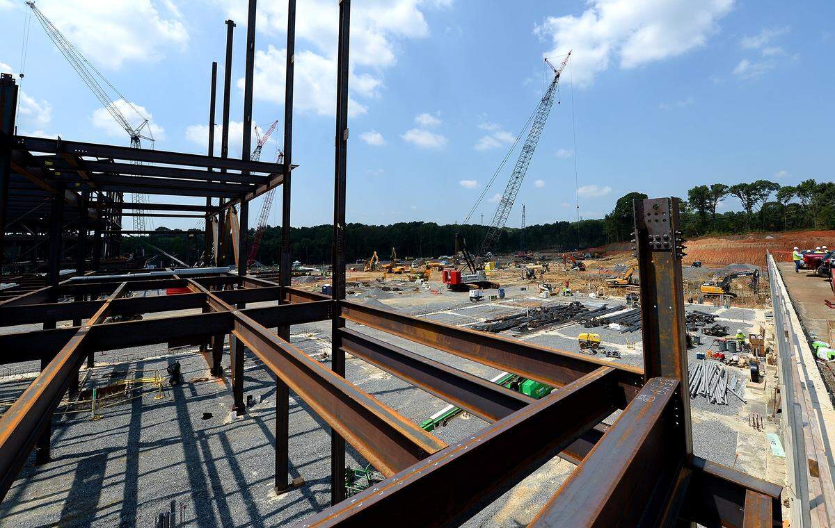 Construction has stopped on the Carolina Panthers’ new football operations and training facility in Rock Hill, S.C.
