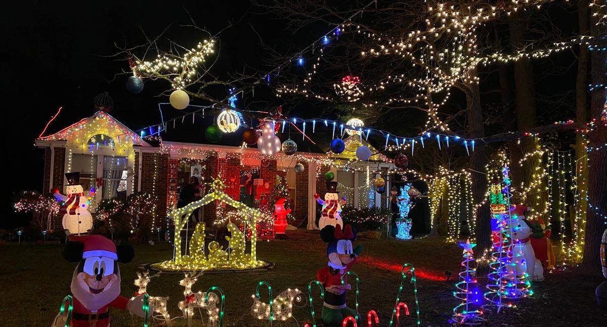 A home on Mallen Drive in Charlotte is decorated with dripping string lights and icicles.