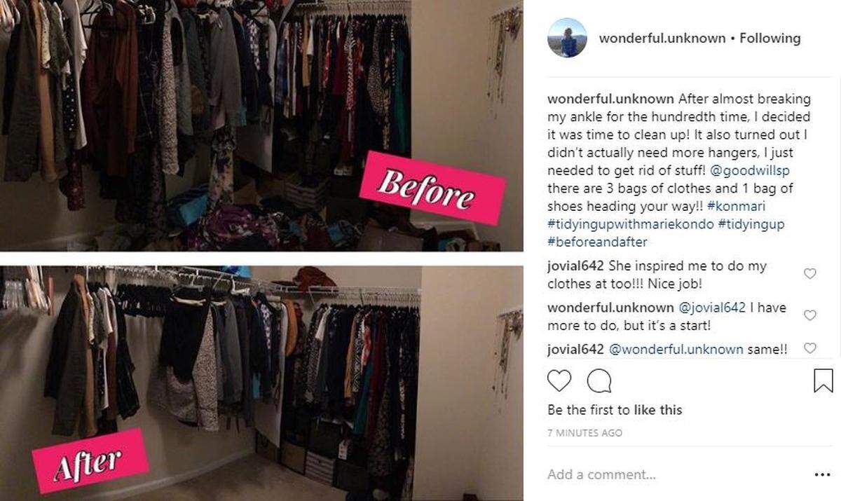 Jenn Mickus, a Charlotte resident, was inspired to de-clutter her closet recently after watching the popular Netflix show “Tidying Up.” She posted about the process on her Instagram story, shown here.