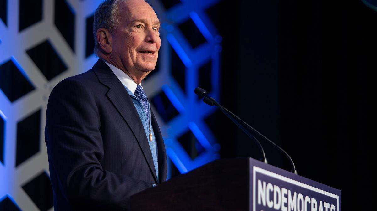 Former Democratic Presidential Candidate former New York City Mayor Michael Bloomberg gives a speech at the Blue NC celebration at the Hilton Charlotte University Place in Charlotte this month.