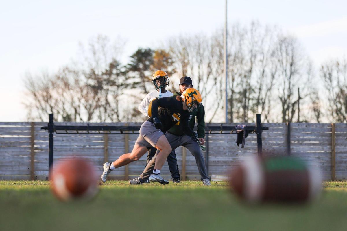 Independence football players run through position drills during practice on Monday, November 14, 2022. Independence is in the third round of the playoffs for the first time since 2013.