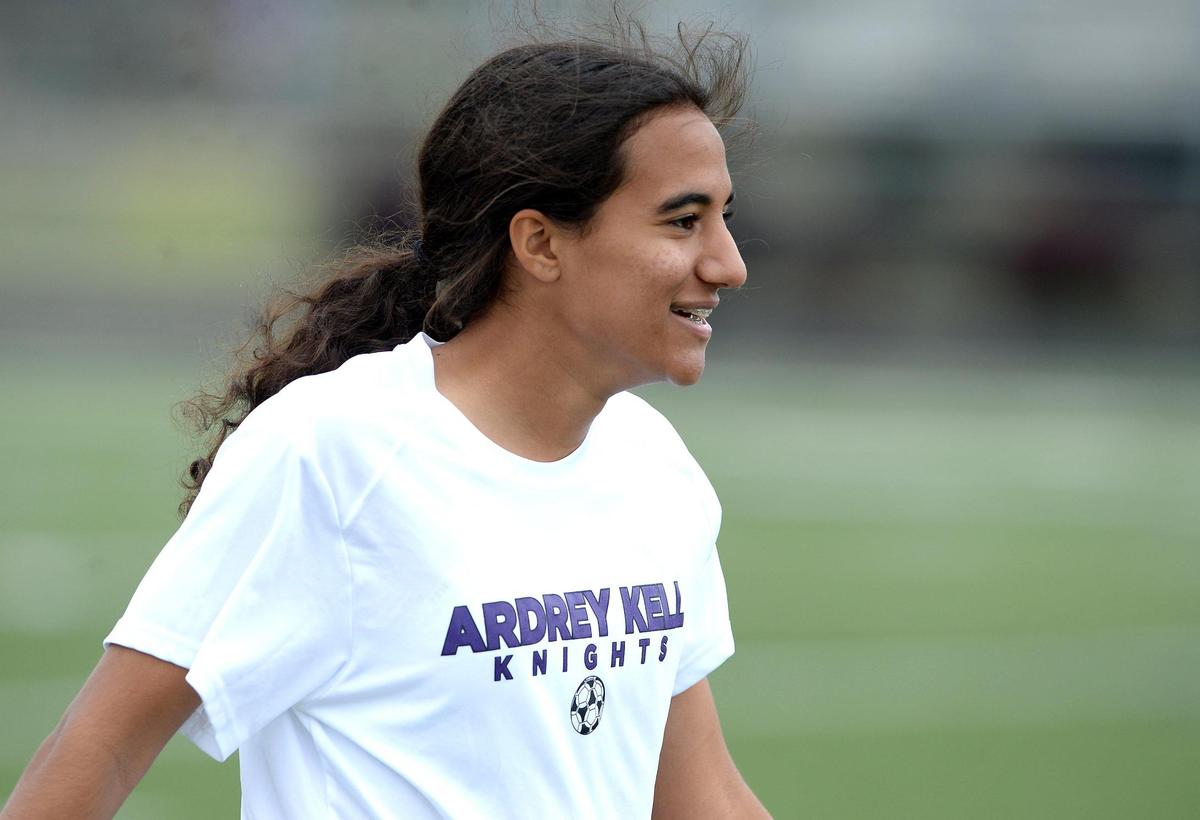 Ardrey Kell soccer player Taylor Suarez during practice on Thursday, May 12, 2022. Suarez and her teammates are ranked in the top 20 nationally and number one in North Carolina. Head coach Kim Montgomery will lead the Knights as they begin play in the NCHSAA 4A state championship.