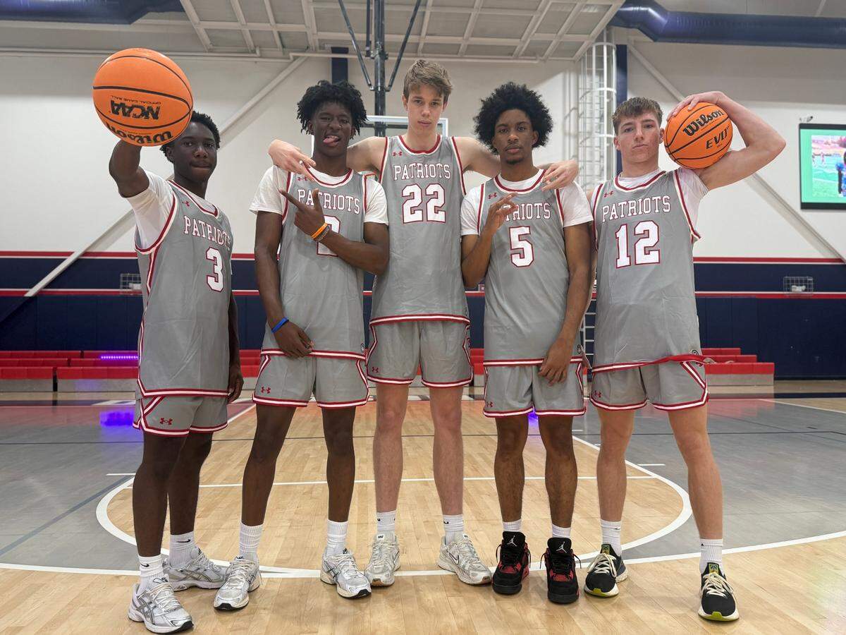 Davidson Day’s boys basketball starters. From left, senior Ja Spruill, senior Isaiah Denis, junior William Stevens and junior AJ Washington