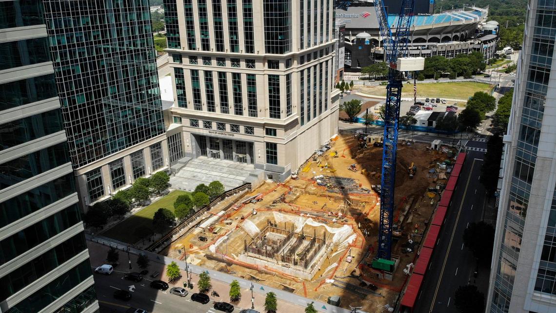A new 24-story tower is currently under construction at 600 South Tryon Street in Charlotte Tuesday. The site is being developed by Lincoln Harris and will provide offices and ground floor retail.