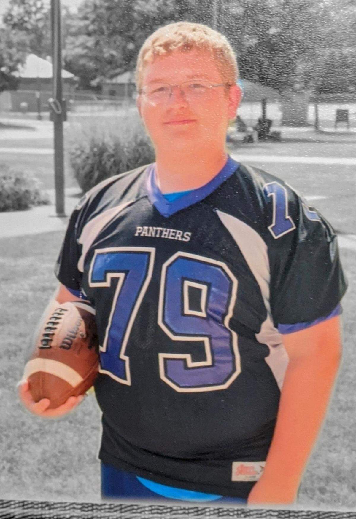 A portrait of Adam Oakes from when he played on the freshman football team for Potomac Falls High School with Jalen Coker, who’s now with the Carolina Panthers.