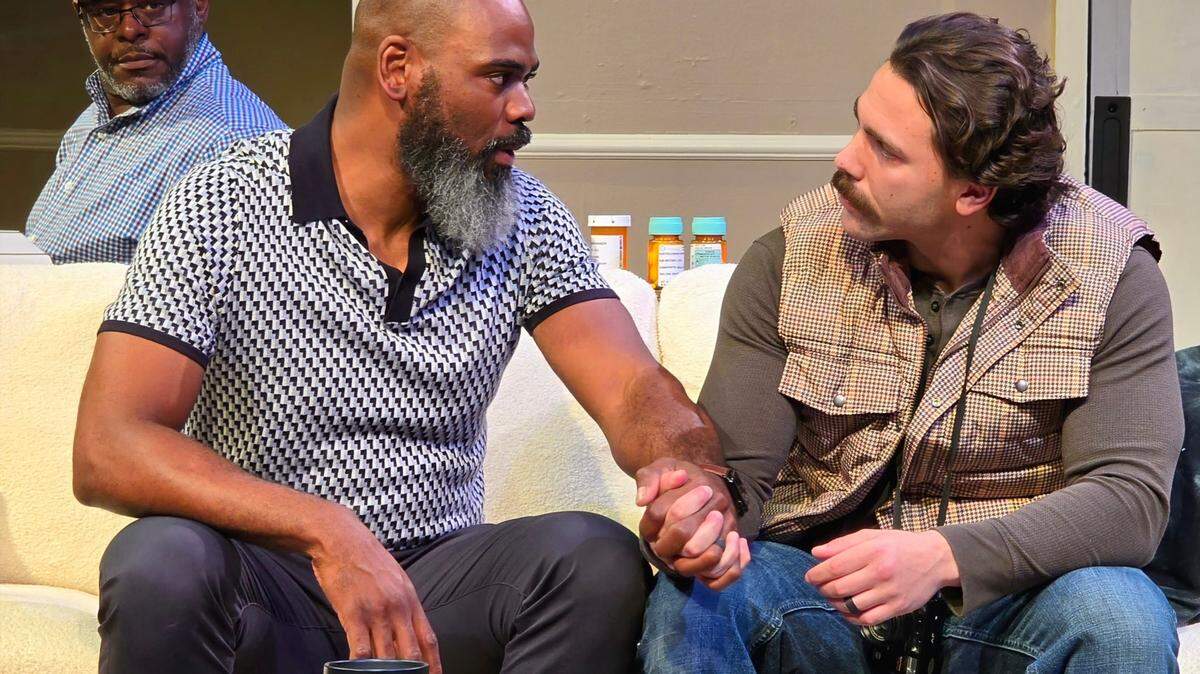 Bartholomew (Tim Bradley), left; Maxwell (Marvin King), center; and Charles (Victor Kuchmaner), right, in the Three Bone Theatre production of “... what the end will be.”