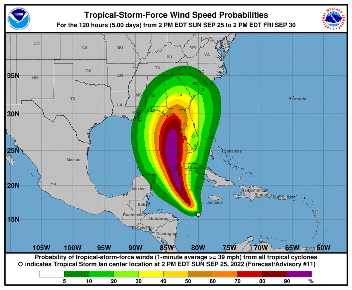 Ian could still be a category 1 hurricane when the eye of the storm is predicted to reach southeastern North Carolina by 8 a.m. Friday, according to the private AccuWeather service.