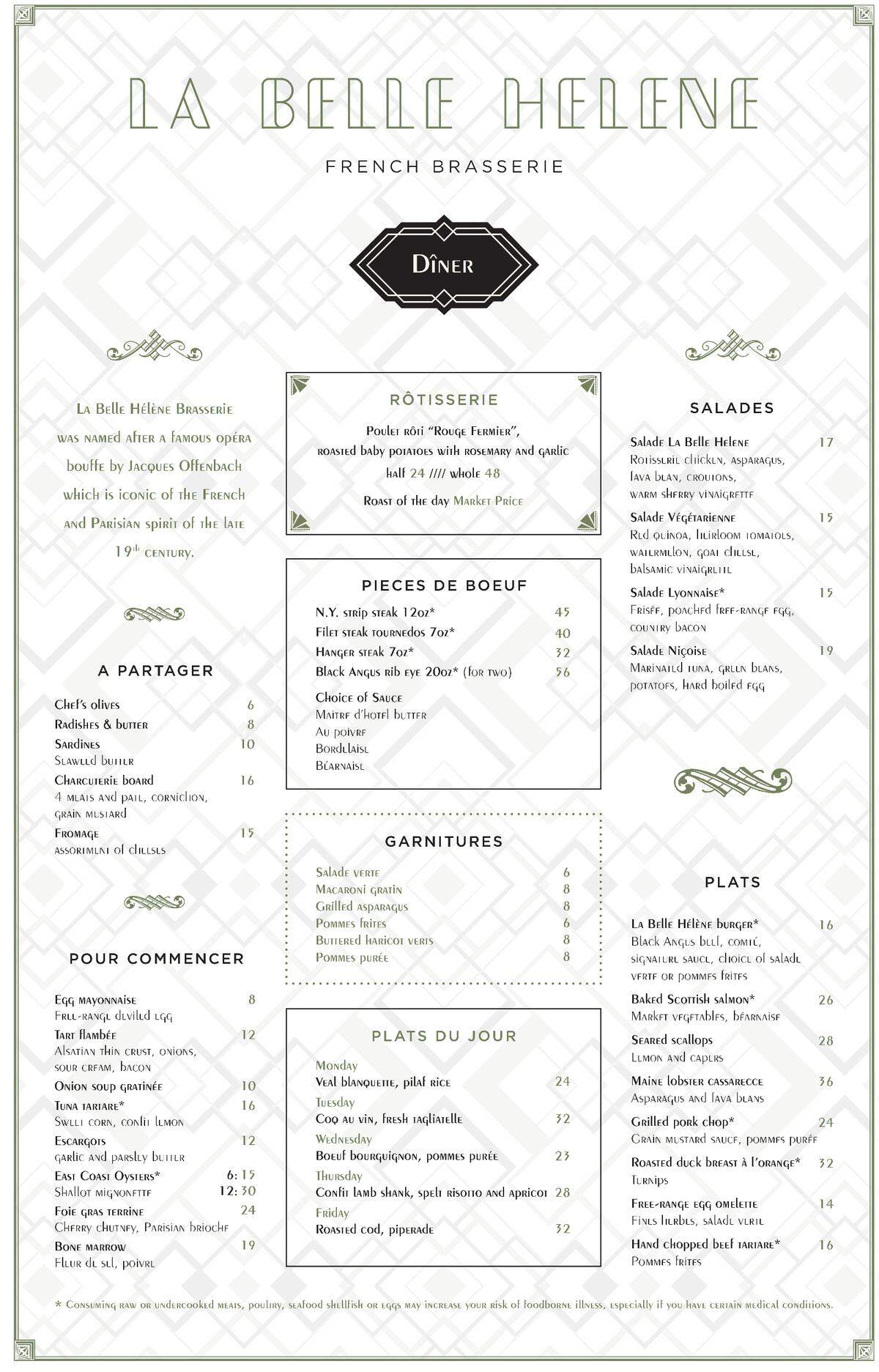 La Belle Helene will open first for dinner. Here's the menu.