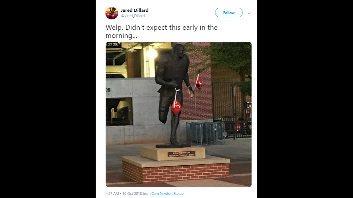 Cam Newton statue ‘defaced’ outside Auburn stadium. Alabama fans are suspected.