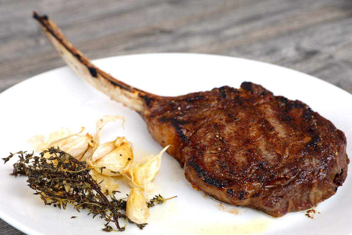 Little Alley Steakhouse’s 38-day aged bone-in rib-eye in a lollipop cut.