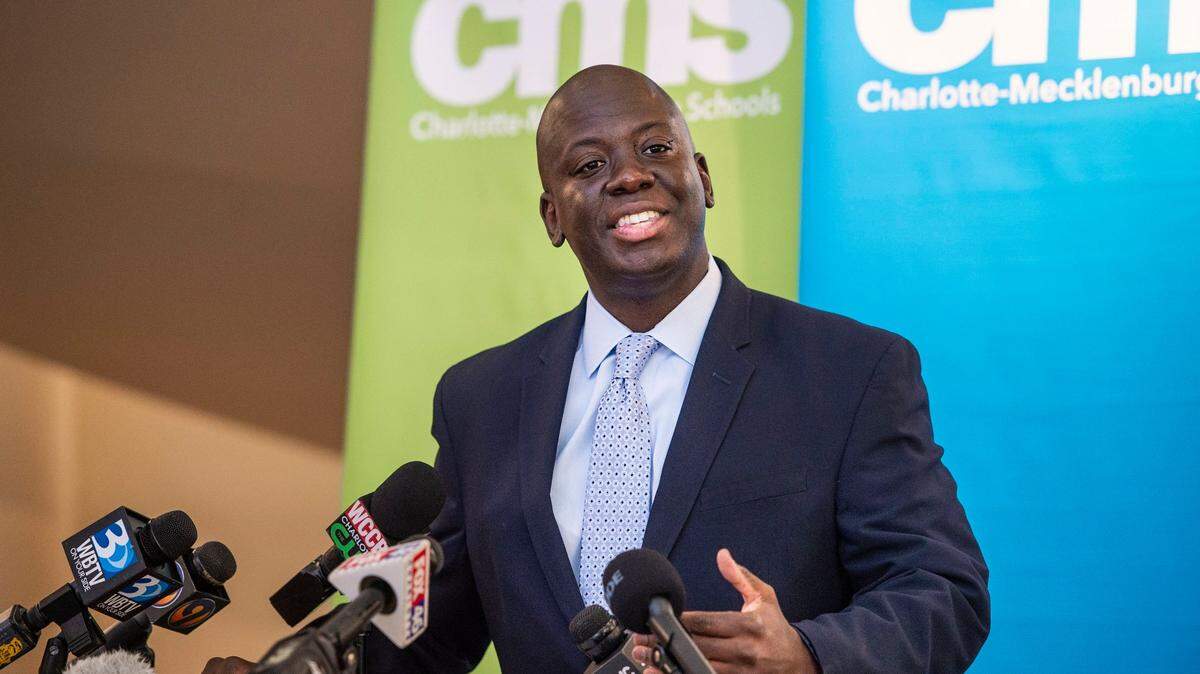 Charlotte-Mecklenburg Superintendent Earnest Winston, at a November 2021 news conference addressing some of the many issues confronting him and the district, including sexual harassment within the school system.