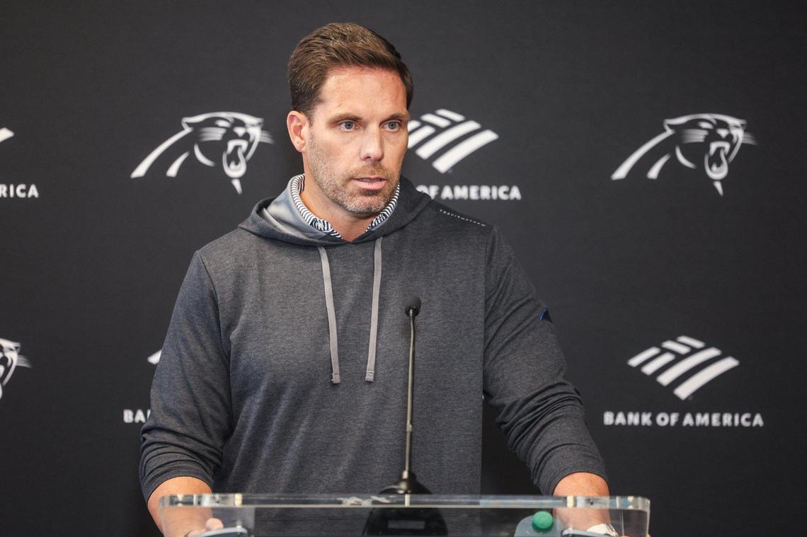 Carolina Panthers’ General Manager and President of Football Operations Dan Morgan speaks to media during Veteran Report Day for training camp at Bankof America Stadium in Charlotte, NC on Tuesday, July 22, 2025.