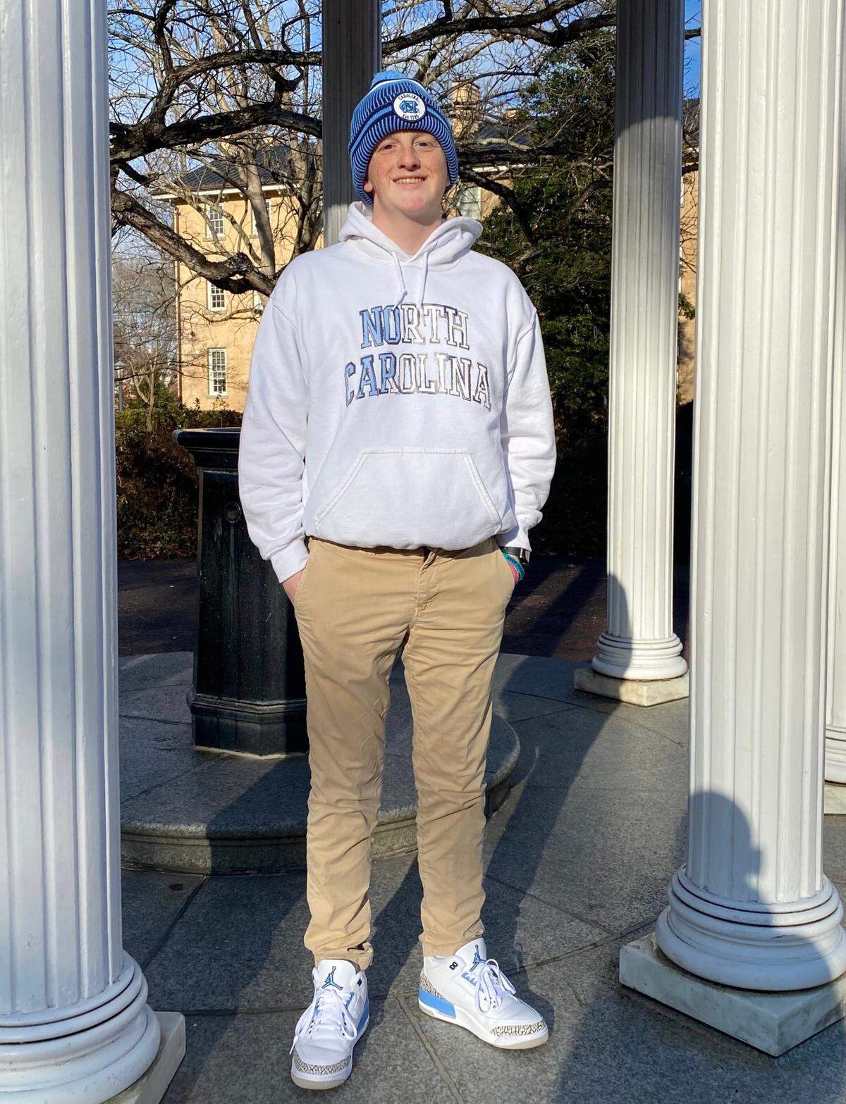 Noah Monroe, the first Rick Bonnell Memorial Scholarship winner, stands in front of the Old Well on UNC’s campus. Monroe is a sophomore at UNC.